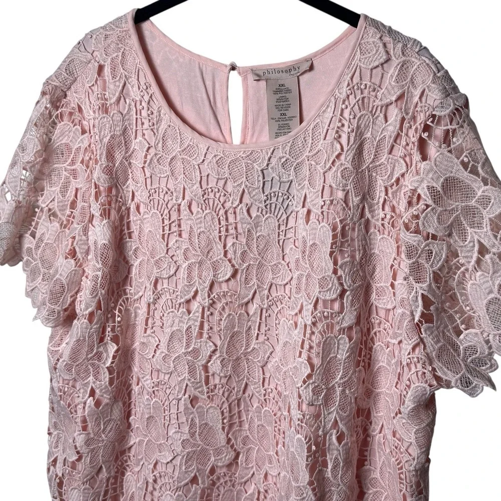 NEW‎ Philosophy Blush Pink All Over Lace Floral Blouse Feminine Dainty Fairy XXL